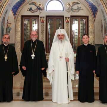 Patriarch of Romania welcomes SVOTS President, Archpriest Chad Hatfield, at the Patriarchal Residence