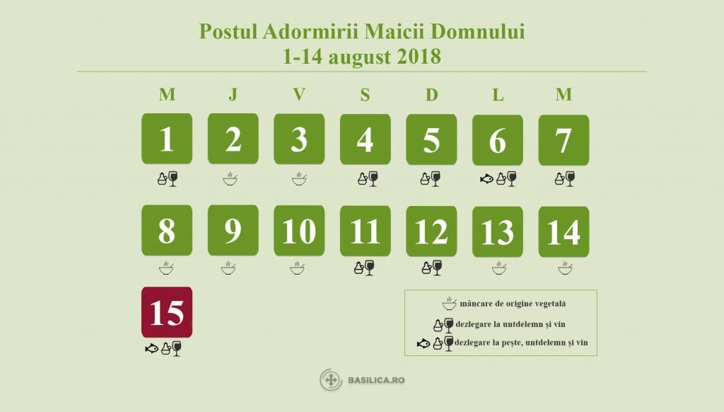 Postul Adormirii Maicii Domnului 2018